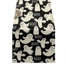 Pink Halloween table runner with ghost and pumpkin print