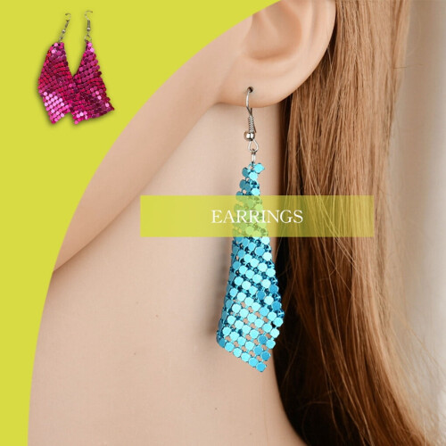 Linyer sequin earrings square tassel drop 1 pair 1