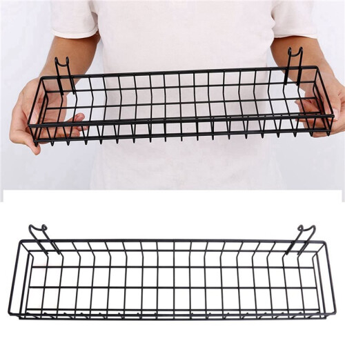 5X Hanging Basket for Wire Wall Grid Panel, Multi-Function Wall Storage and Display Basket, 40X10X5CM, Black Painted 2