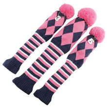 Golf headcover set knit vintage pom pom 3 pcs