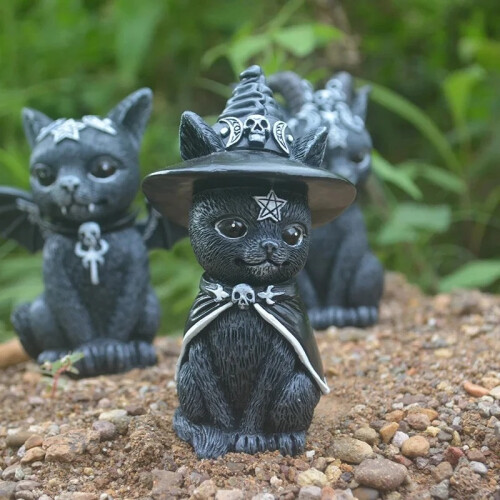 Black Cat Statue Hand-Painted Witch Decor 1pc 2