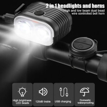 Bicycle headlight and bell combo waterproof USB rechargeable