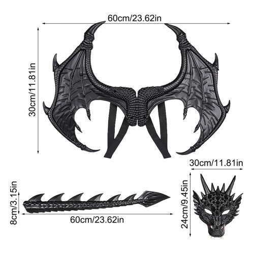 Σετ cosplay με δράκο Halloween με φτερά και ουρά για παιδιά 2