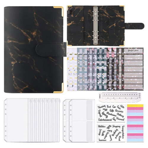 PU Leather Budget Binder with Zipper Envelopes 1