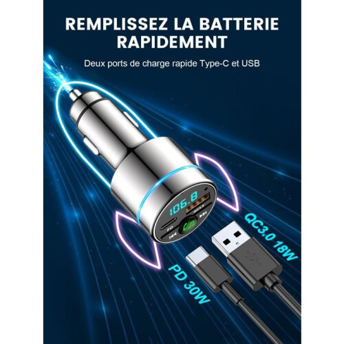 Πομπός FM Bluetooth - TANDE - Bluetooth 5.3 - PD 30W Type-C - QC3.0 18W - Εξ ολοκλήρου μεταλλικός 1