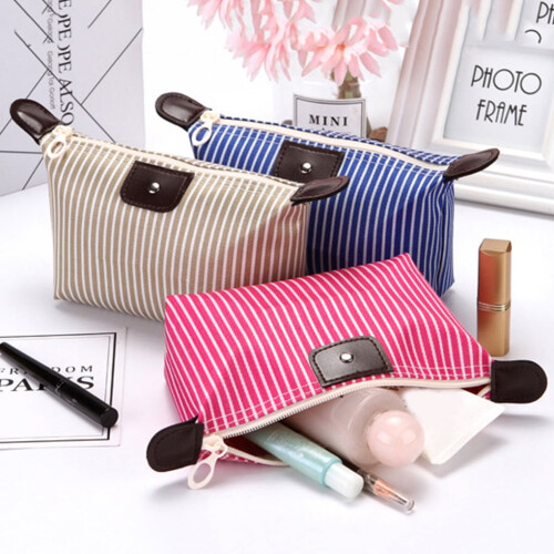 Dames make-uptasje, gestreept, waterdicht, beige 1