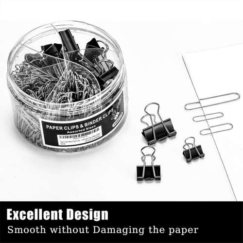 Set van 340 paperclips en bindclips in diverse maten. 2