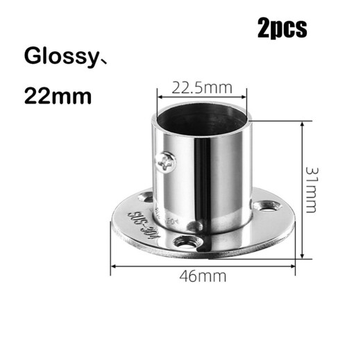 Steel Wardrobe Bracket Flange Rail Socket 22mm 2 pcs