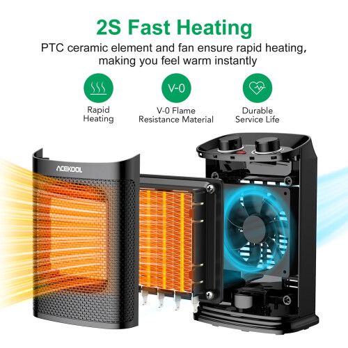 Portable PTC ceramic space heater 1500W black 1