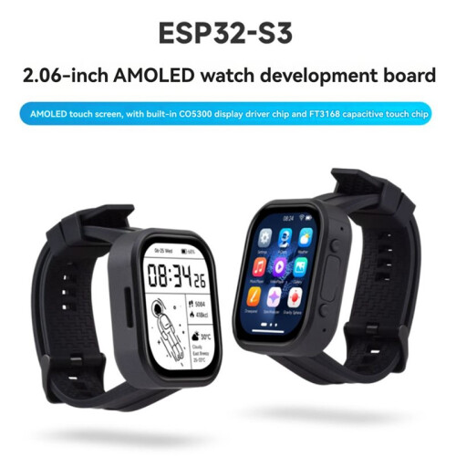 2X Waveshare Placa de Desenvolvimento de Relógio ESP32-S3 de 2,06 Polegadas com Tela Sensível Ao Toque AMOLED AI Xiaozhi FT3168 e Chip de Toque 2