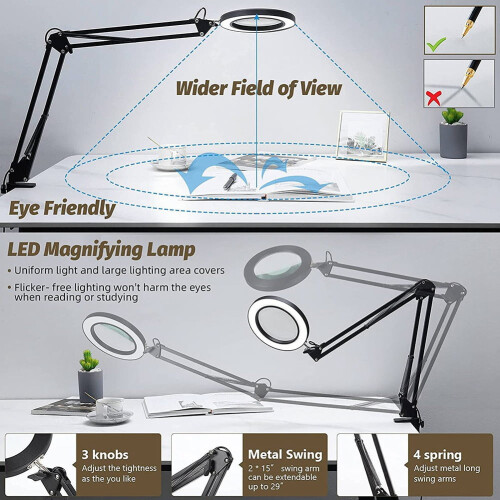 LED Desk Lamp with Magnifier and Adjustable Light, 3 Color 2