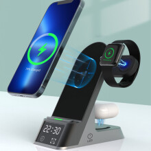 PWPSG Trådlös Laddstation med Digital Väckarklocka Laddstation för Flera Enheter 15W Trådlös Laddare iOS Android Svart