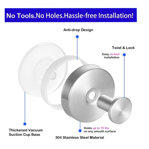 Suction Cup Hooks for Shower Wall 2 or 4 pcs 2