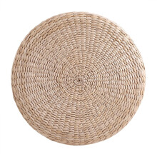 Outdoor pouf light-yellow natural straw circular