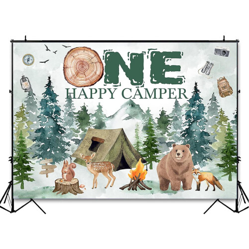One Happy Camper backdrop forest adventure 1st birthday 2