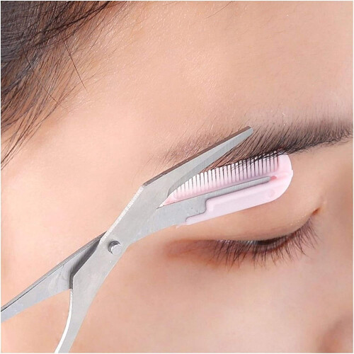 Pink Eyebrow Trimmer Scissors with Comb 1pc