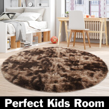 Round Shag Rug Brown 63.78x63.78 Inches