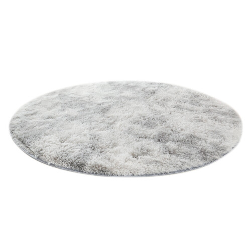Fluffy Round Rug Gray Shag Plush 5 ft