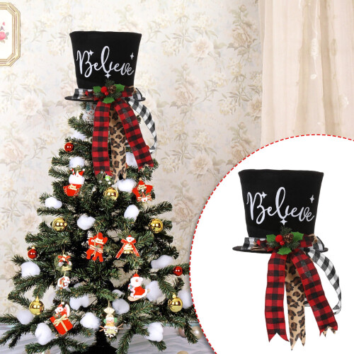Christmas Tree Top Hat with Red Lattice Bow