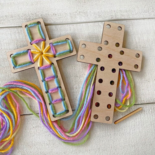 Easter wood craft kit with ornaments and yarn 2 pcs 2