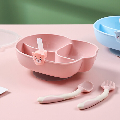 Homeer Kids Tableware Set Non-Slip Suction Plate with Lid 2