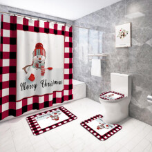 Snowman Shower Curtain Set with Hooks and Non-Slip Bath Mat
