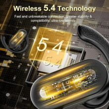 Bluetooth 5.4 Wireless Earbuds, 56H Battery Life, Charging Case, On-Ear Sports Headphones, Waterproof, Deep Bass, Black