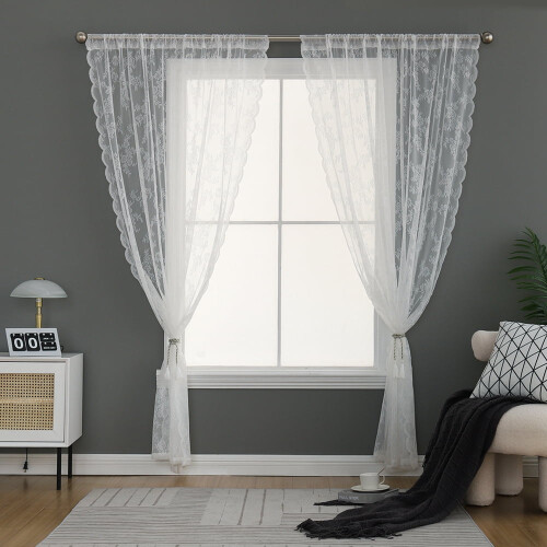 Floral lace sheer curtain panel white 29.5x78.7 in
