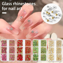 Pink Nail Rhinestones Box 6 Grids Waterproof Detachable