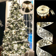 Christmas Ribbon Lights Gold 16.4FT 50 LED Battery-Powered