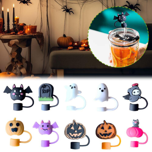 Purple Bat Halloween Silicone Straw Cover 10mm 2