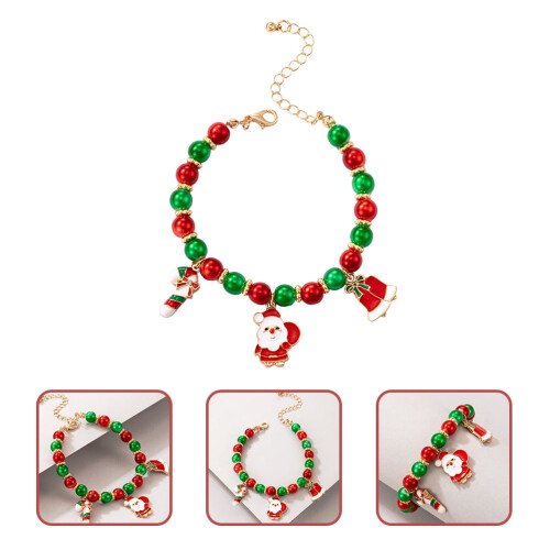 Christmas beaded bracelet with pendant charm, adjustable 2