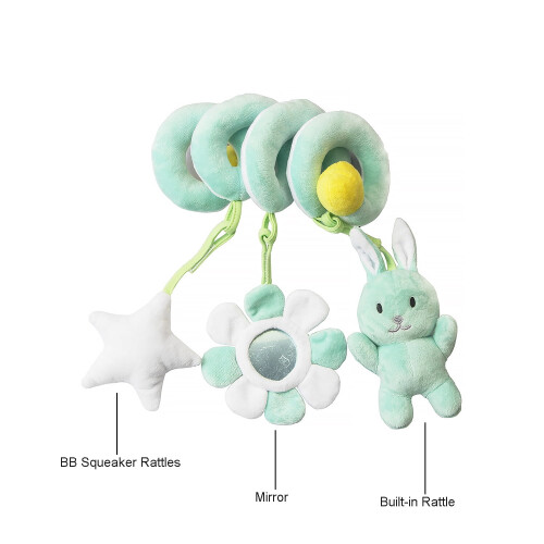 Car Seat Toys for Babies 0-6 Months Teether Squeaker Mirror 2