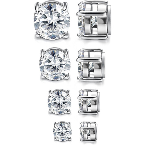 Stainless Steel Magnetic Stud Earrings Non-piercing CZ 4 2