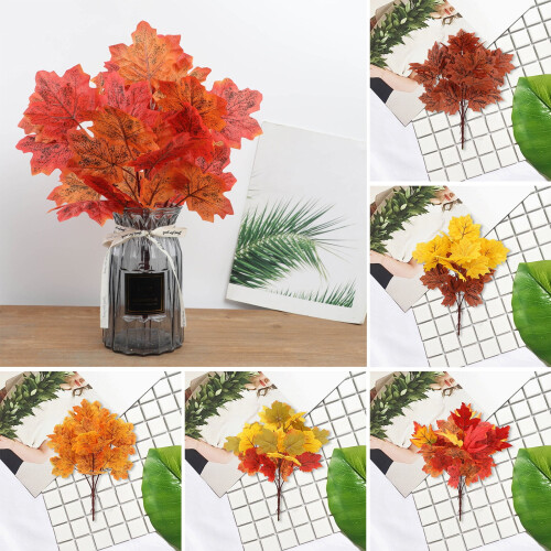 Artificial Red Maple Leaves with Stem UV Resistant 1 Piece