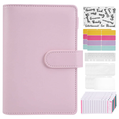 A6 Budget Binder with Zipper Envelopes Pink