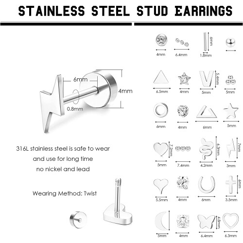 Jstyle stainless steel stud earrings 24 pairs 2