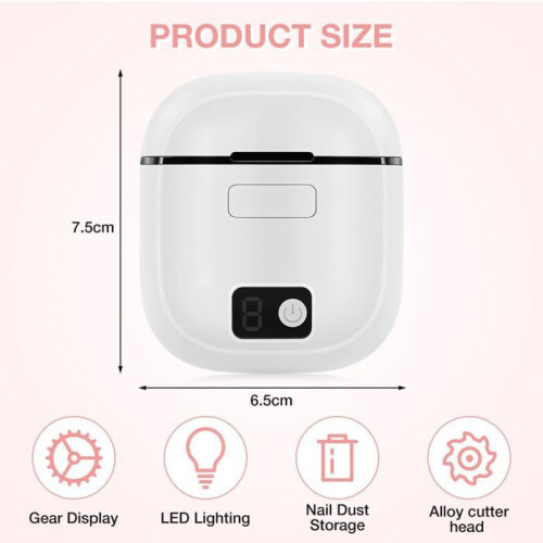 2-in-1 Electric Nail Clipper with Buffer, 3 Speeds, USB Rechargeable, Silent LED ( 1
