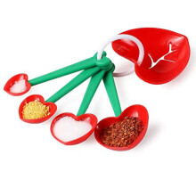 Heart-shaped measuring spoons set red 4-piece with egg