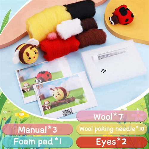 Needle Felting Kit Ladybug Bee with Instructions and Foam 1