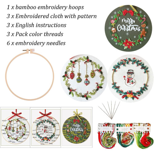 Embroidery Starter Kit Christmas Pattern 3 Sets 1