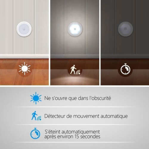 6pcs Motion Sensor Light, Wireless LED Night Light, Closet Light for Stairs, Closet, Hallway, Silver - White Light 1