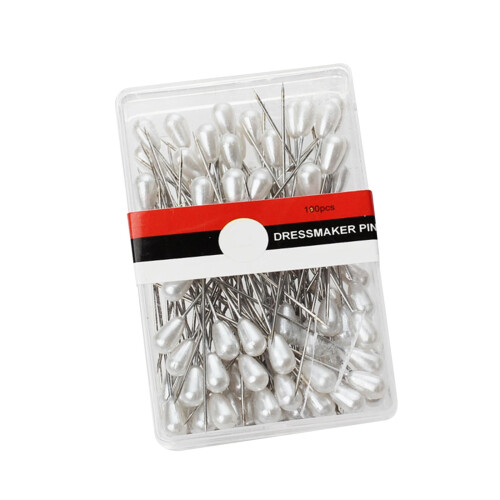 Straight sewing pins pearlized head 100 pcs 5.4 cm white 2
