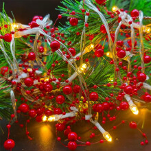 Christmas berry beaded garland red 10 ft with 30 LED lights