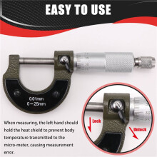 0-25 mm Metrisk Mikrometer Kolstål Utsida Mikrometer Exakta Verktyg Mikrometer Mätare Noggrann Mätverktyg