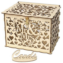 Wooden Wedding Envelope Box with Floral Pattern 1 Pc