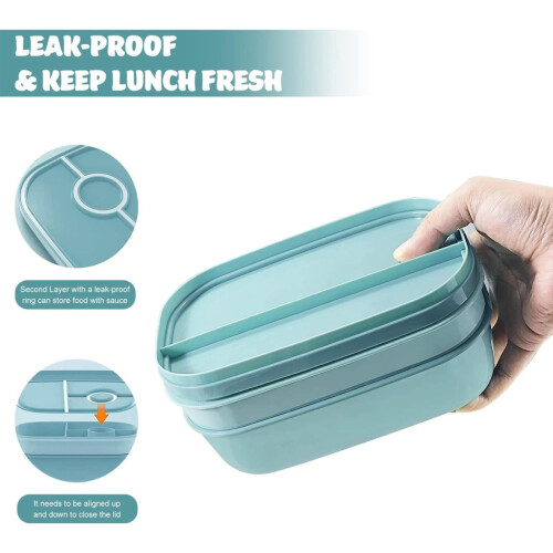 Lunch Box Neutral Stackable 67 oz with Cutlery 3-Compartment 2