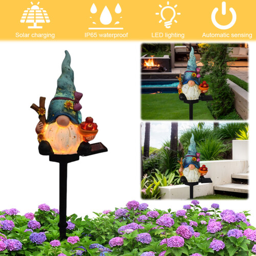 Solar Blue Gnome Pathway Lights with Stake 18.11in 2