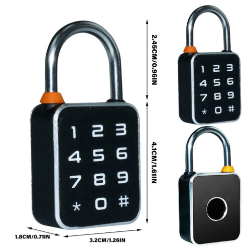 Electronic Padlock with Touchscreen Keypad, Weatherproof, 1 2