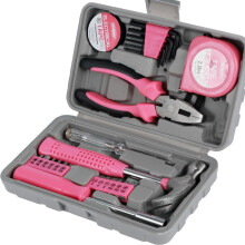 Household Hand Tool Set Steel Pink 24-Piece with Case